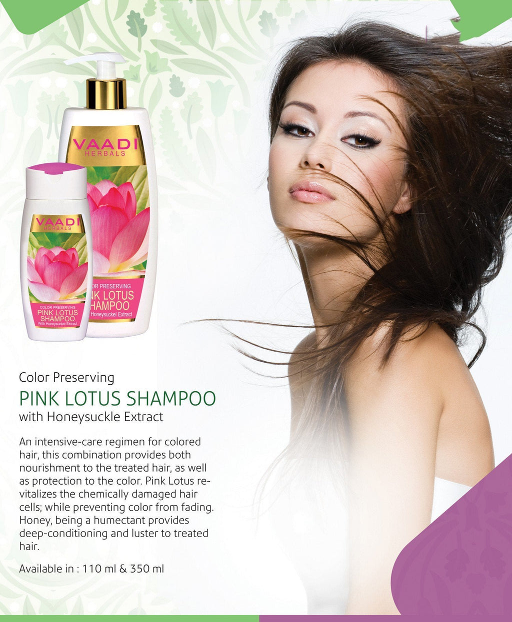 Vaadi Herbals Lotus with Honeysuckle Extract Shampoo – Color Preserving, All-Natural, Paraben & Sulfate Free