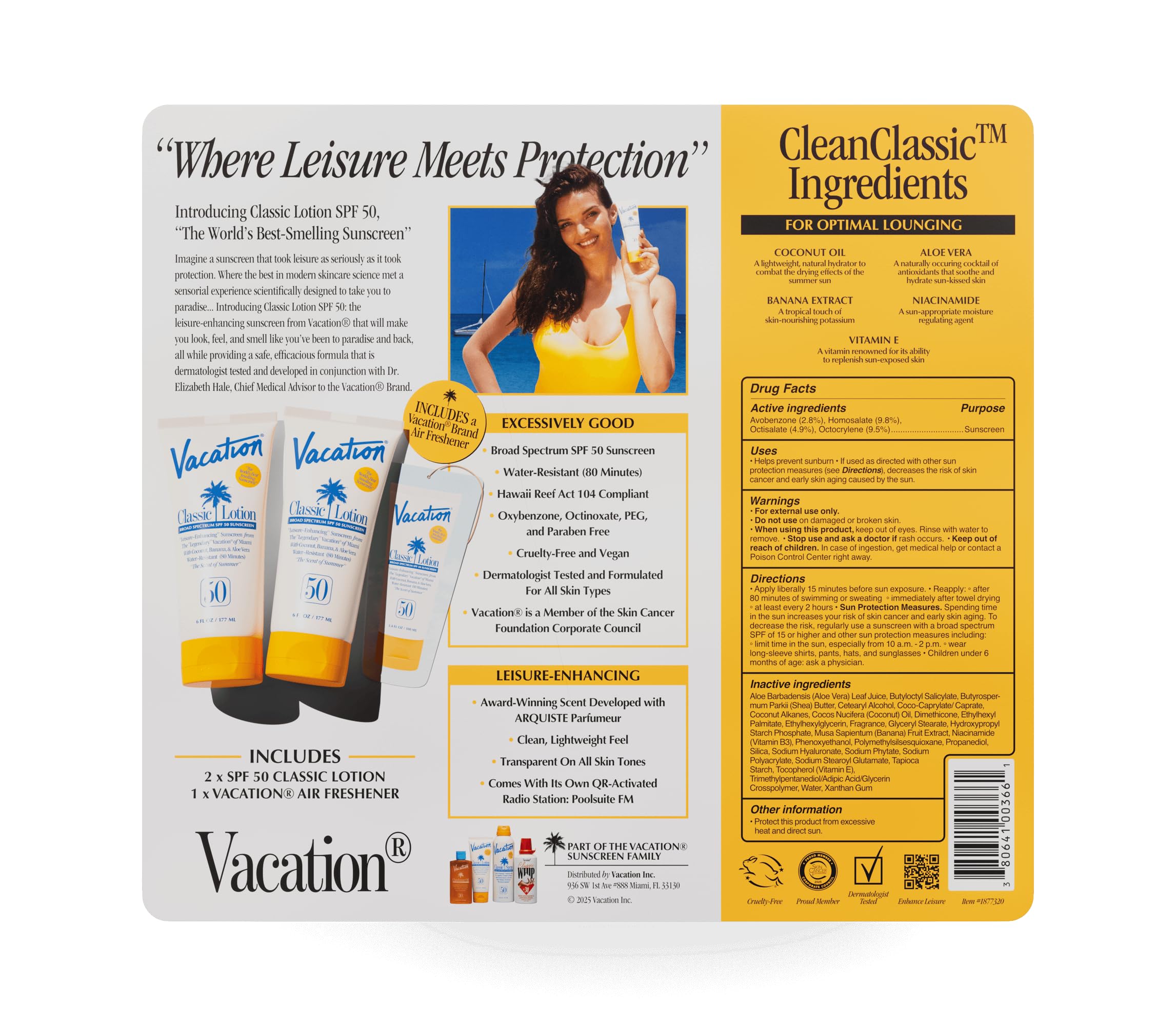 VACATION Classic Lotion SPF 50 – Pack of 2 with Air Freshener