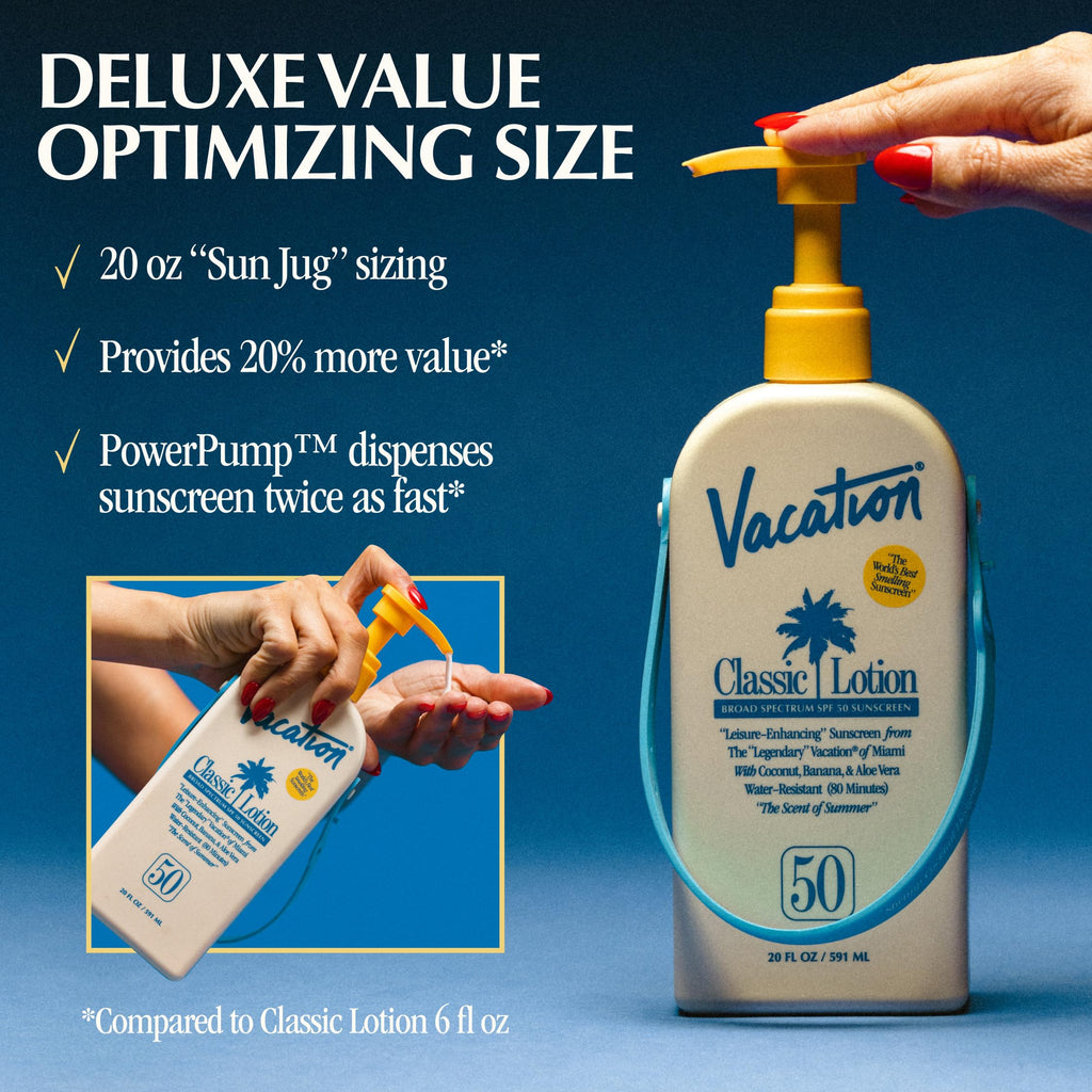 VACATION Classic Lotion SPF 50 Sun Jug – 20oz Bulk Sunscreen with Pump | Vegan & Water-Resistant
