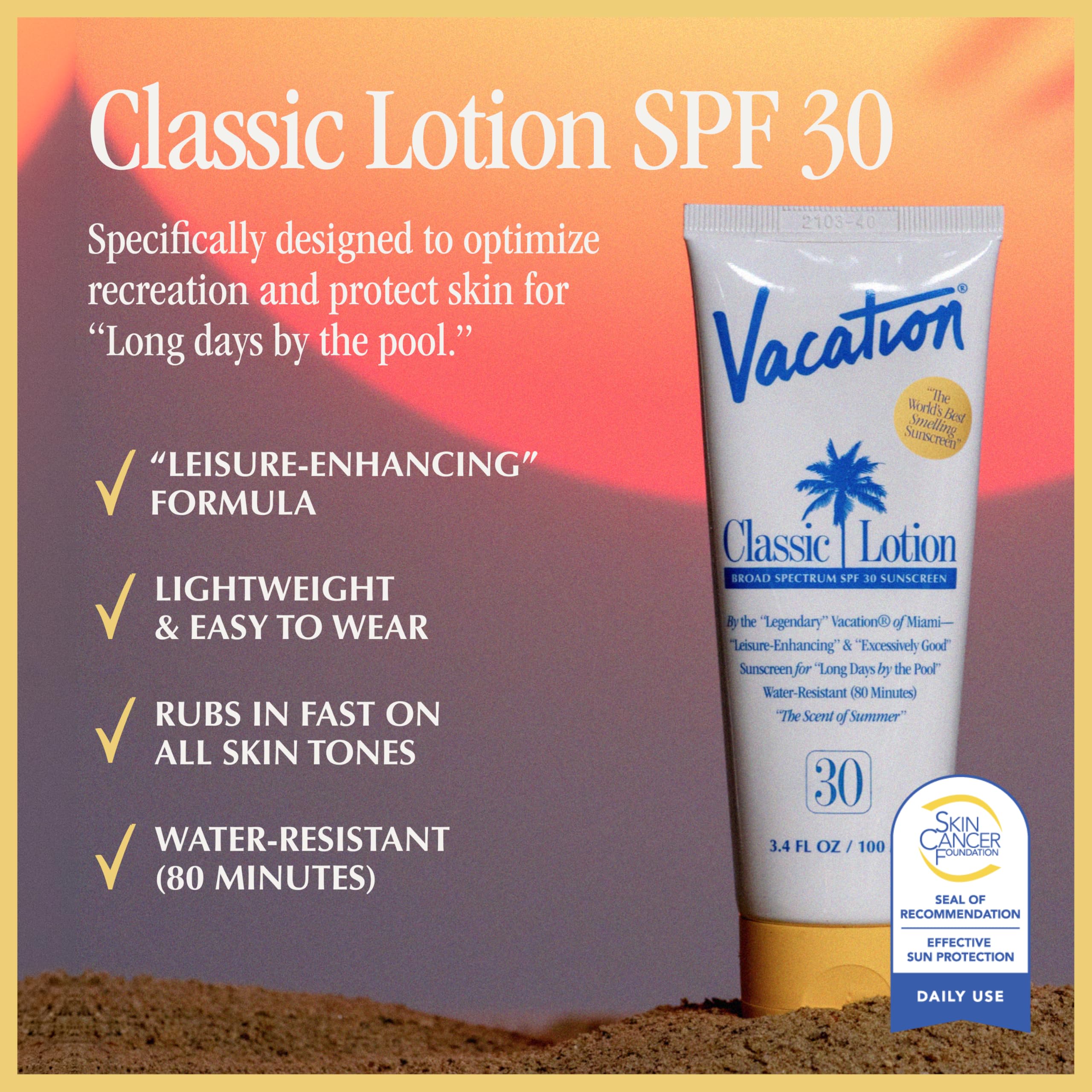 Vacation Classic Sunscreen Lotion SPF 30 & Air Freshener Bundle | Water-Resistant, Vegan, Travel Size 3.4 Fl Oz