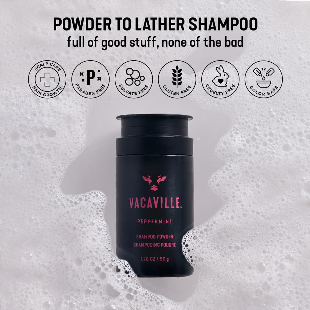 Vacaville Beauty Mini Shampoo Gift Set: Peppermint Powder Shampoo & Conditioner for All Hair Types - Vegan, Eco-Friendly, Cruelty-Free - Botanical Ingredients Clinically Proven to Promote Hair Growth