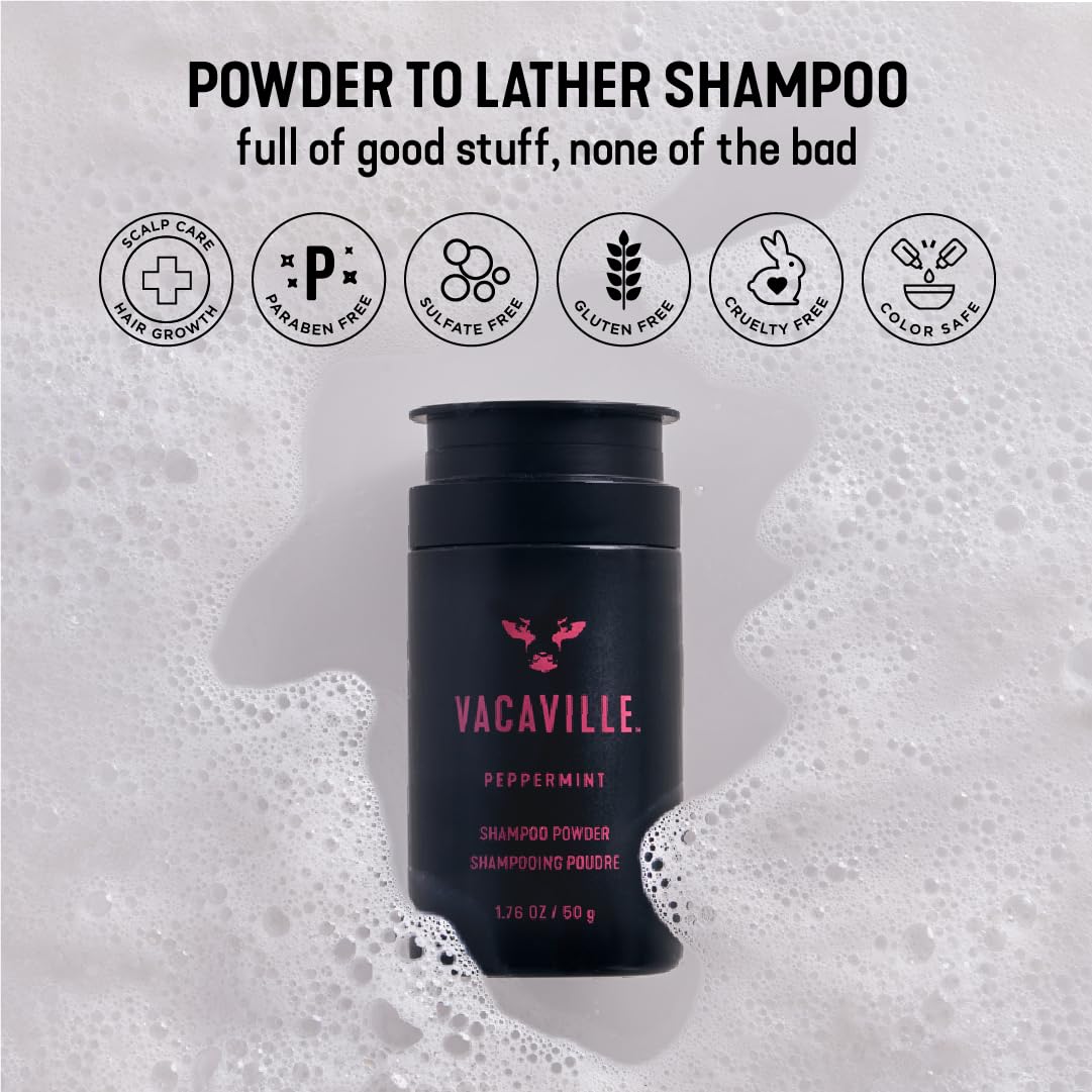Vacaville Beauty Mini Shampoo Gift Set: Peppermint Powder Shampoo & Conditioner for All Hair Types - Vegan, Eco-Friendly, Cruelty-Free - Botanical Ingredients Clinically Proven to Promote Hair Growth