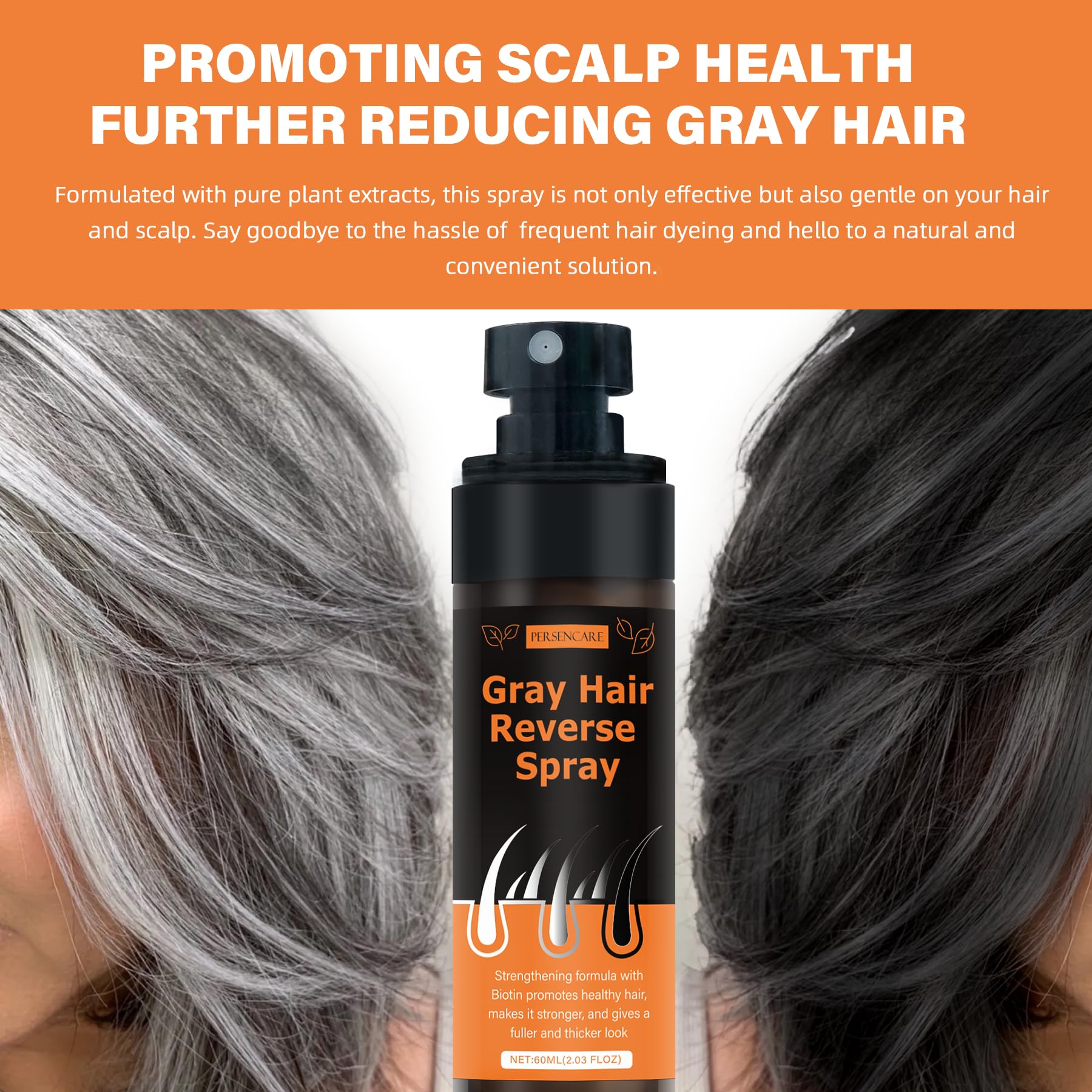 VAEYAE Herbal Gray Hair Reverse Spray - Darkening and Growth Support for Thinning Hair