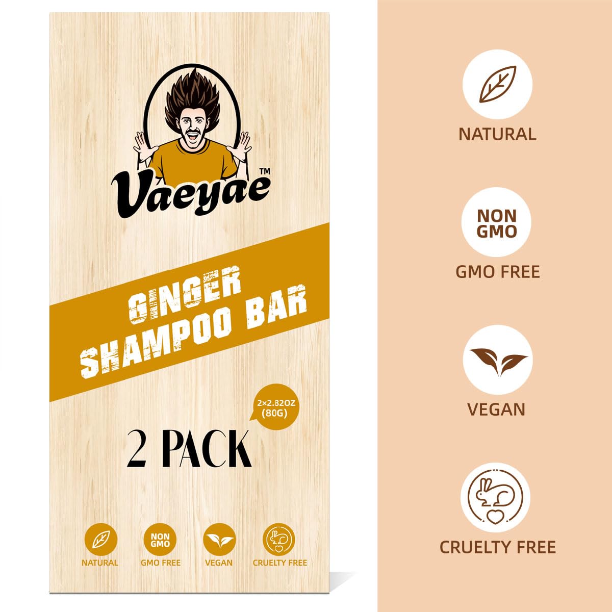 VAEYAE Ginger Shampoo Bar for Hair Growth & Thickening – 2 Bars