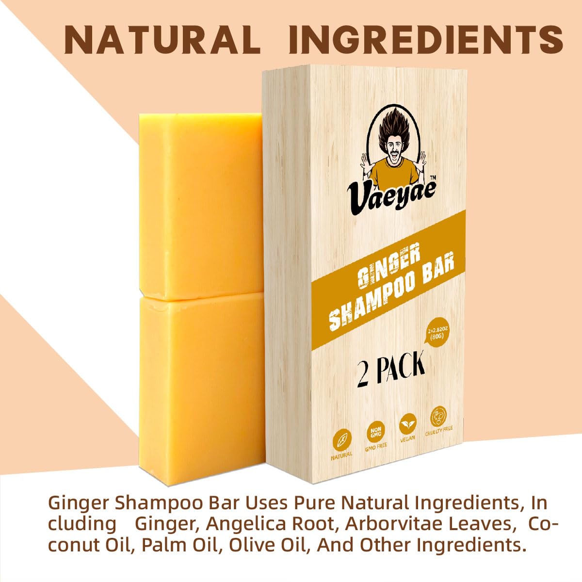 VAEYAE Ginger Shampoo Bar for Hair Growth & Thickening – 2 Bars