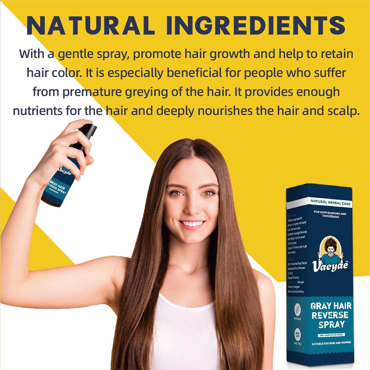 VAEYAE Natural Gray Hair Reverse Spray + 2-in-1 Bar Set – Darken, Nourish & Thickening