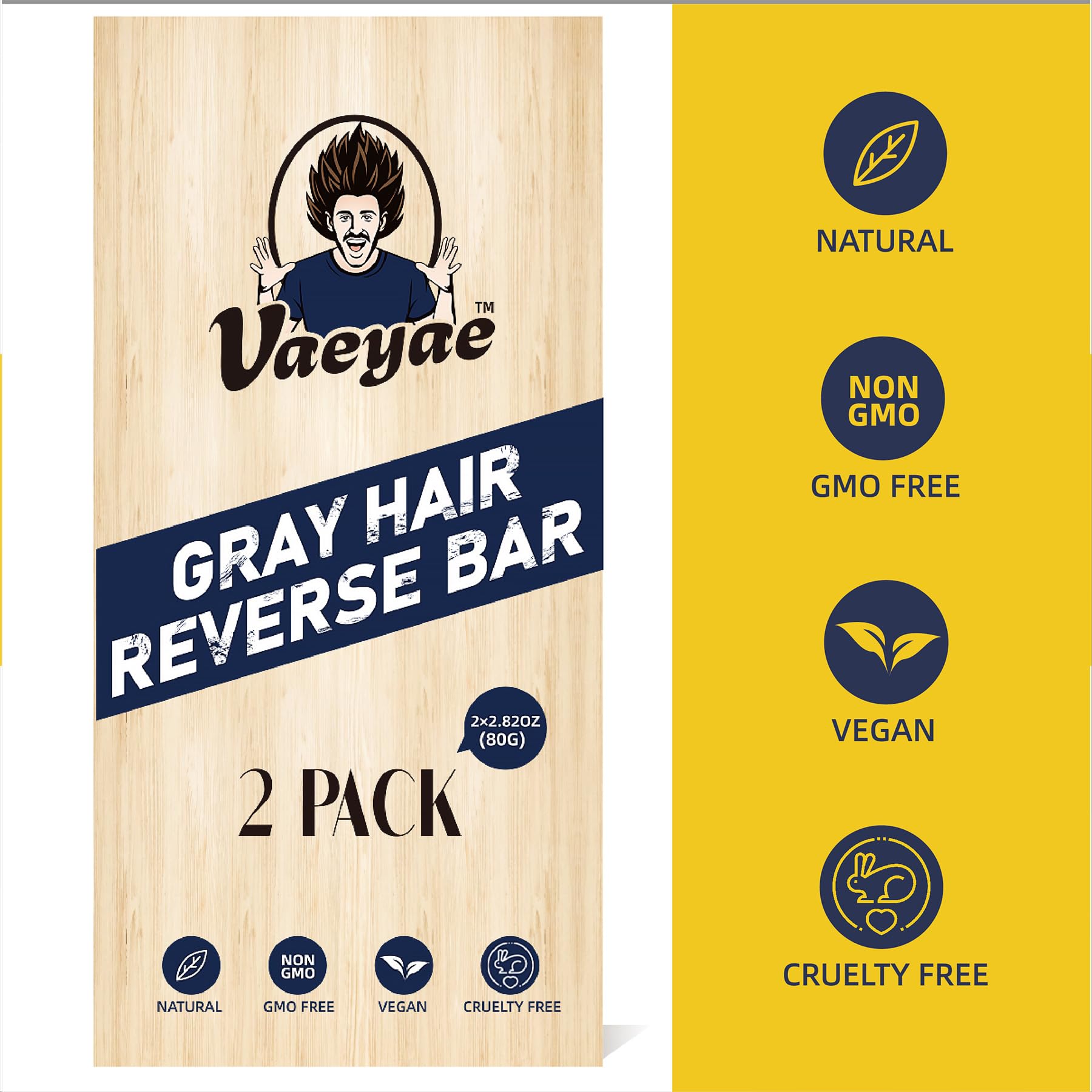 VAEYAE Gray Hair Reverse Bar – 2-in-1 Shampoo & Conditioner (2 Pcs) for Darker, Thicker Hair