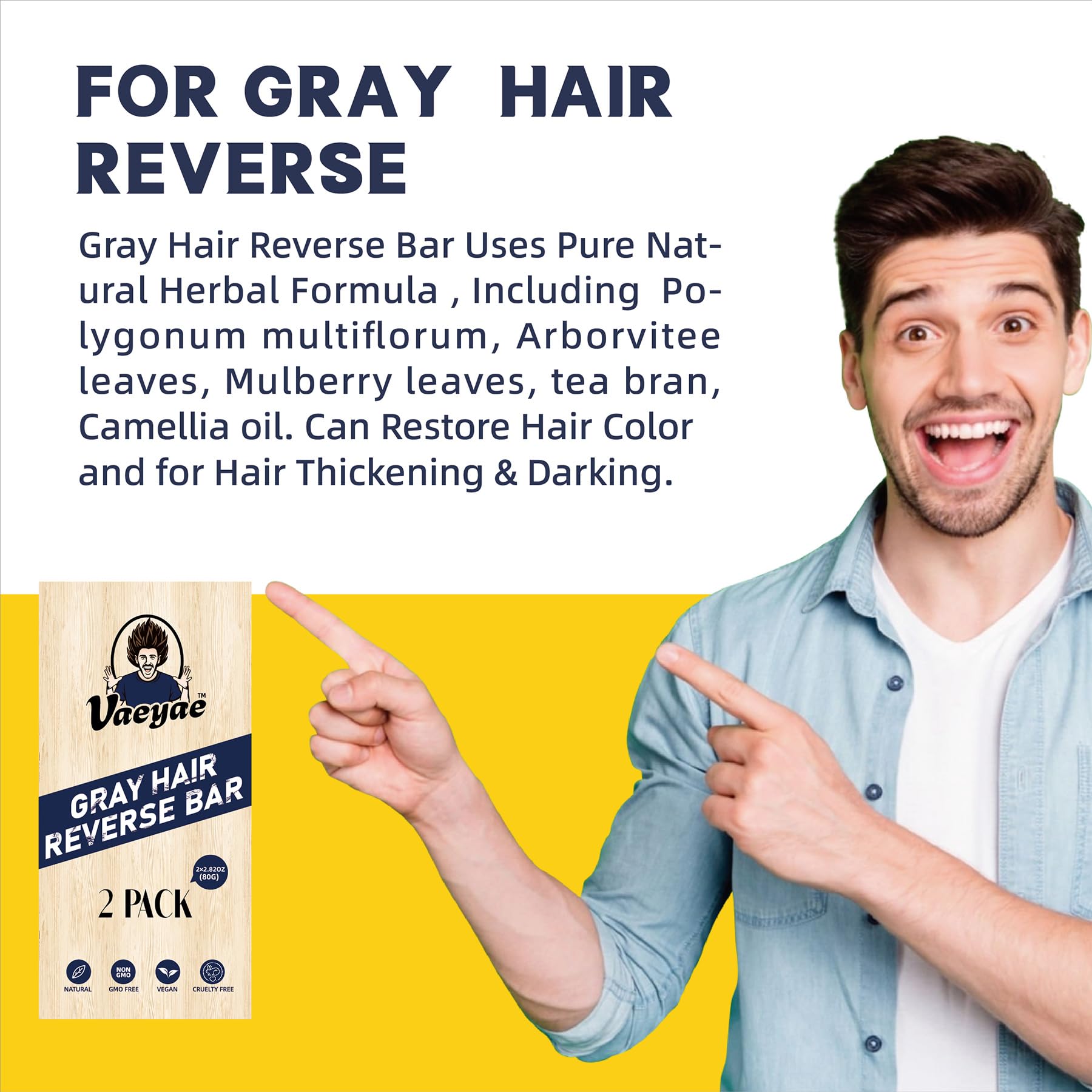 VAEYAE Gray Hair Reverse Bar – 2-in-1 Shampoo & Conditioner (2 Pcs) for Darker, Thicker Hair
