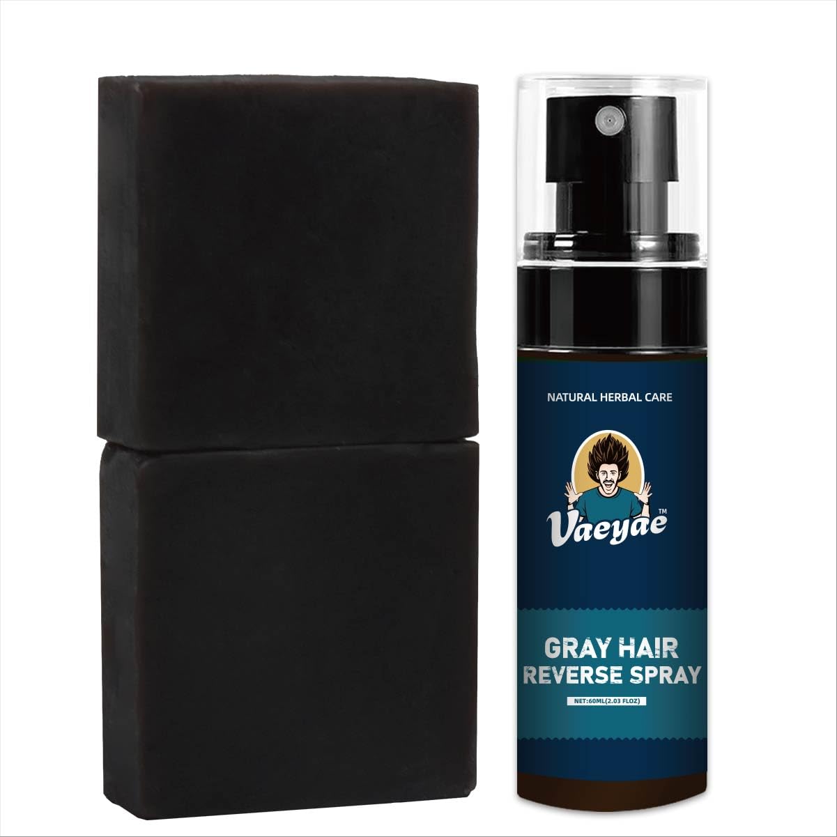 VAEYAE Natural Gray Hair Reverse Spray + 2-in-1 Bar Set – Darken, Nourish & Thickening