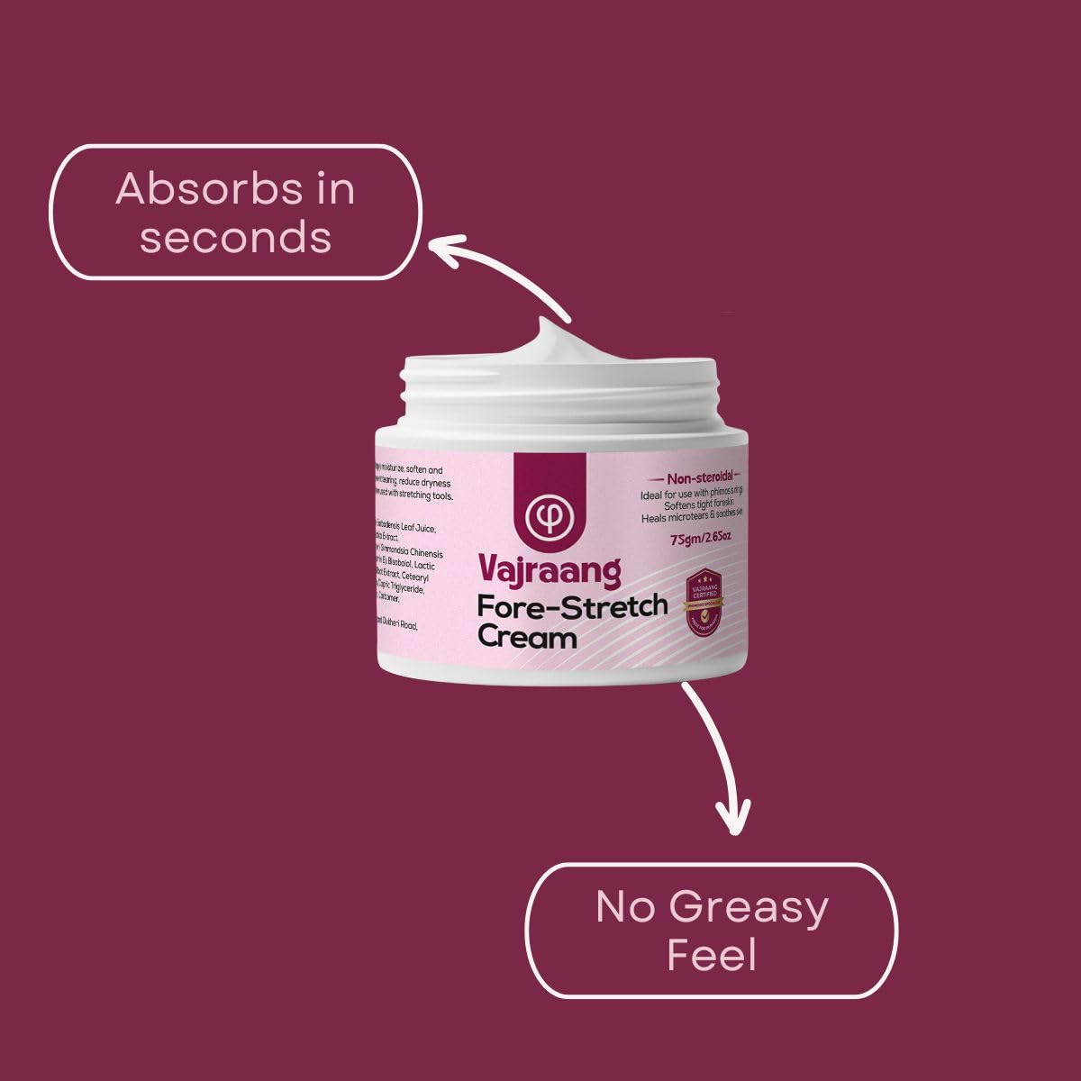 Vajraang Fore-stretch Cream – Phimosis Relief, Natural Ayurvedic Formula, 2.65 fl oz