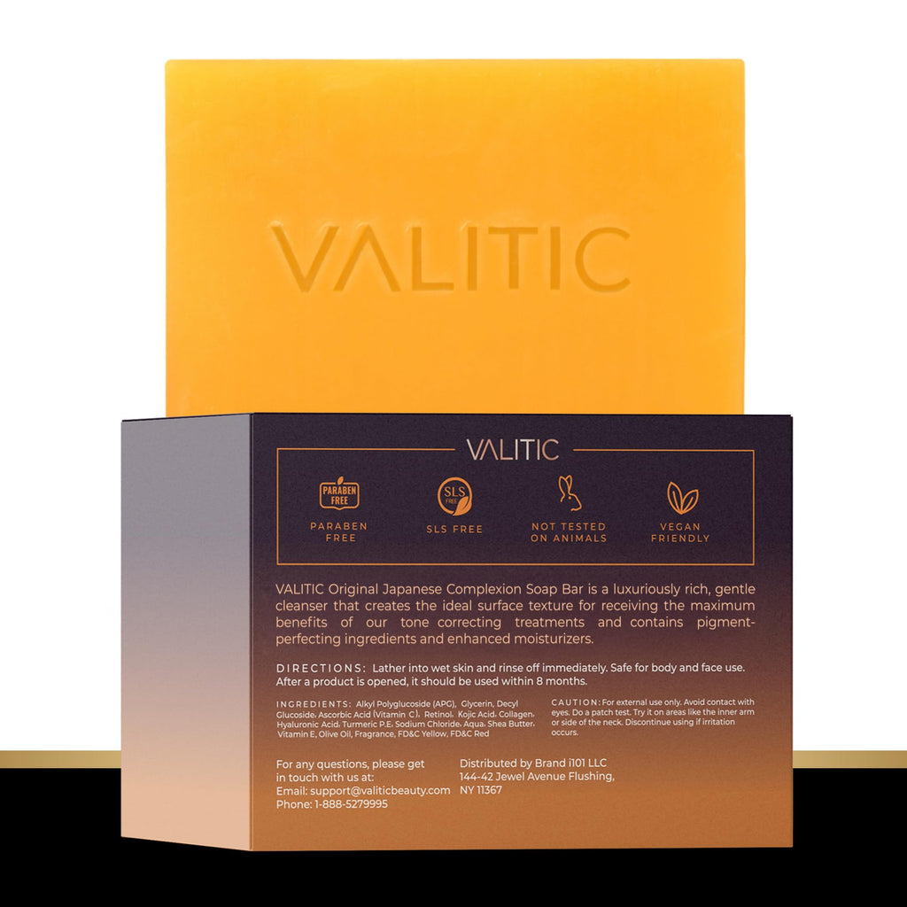 VALITIC 2-Pack Kojic Acid Dark Spot Corrector Soap Bars — Vitamin C, Retinol, Hyaluronic Acid + Exfoliating Gloves