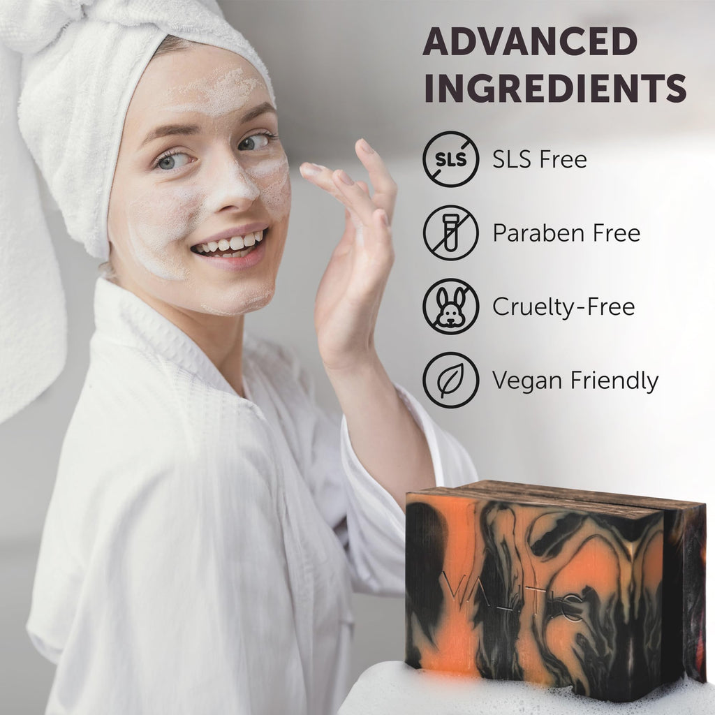 VALITIC Charcoal Kojic Acid Turmeric Black Soap Bar – 2 Pack with Holder