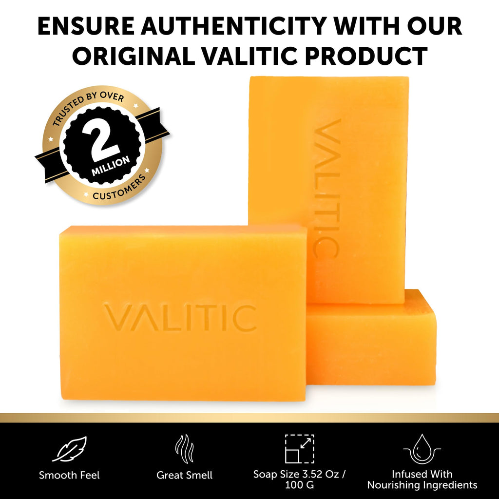VALITIC Kojic Acid Vitamin C & Retinol Soap Bars with Turmeric – Original Japanese Complex (4 Pack) + Soap Holder