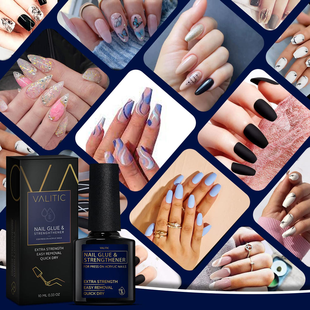 VALITIC Strong Nail Glue & Strengthener – Quick-Dry Brush-On Gel for Acrylic & Press-On Nails (3 Pack)