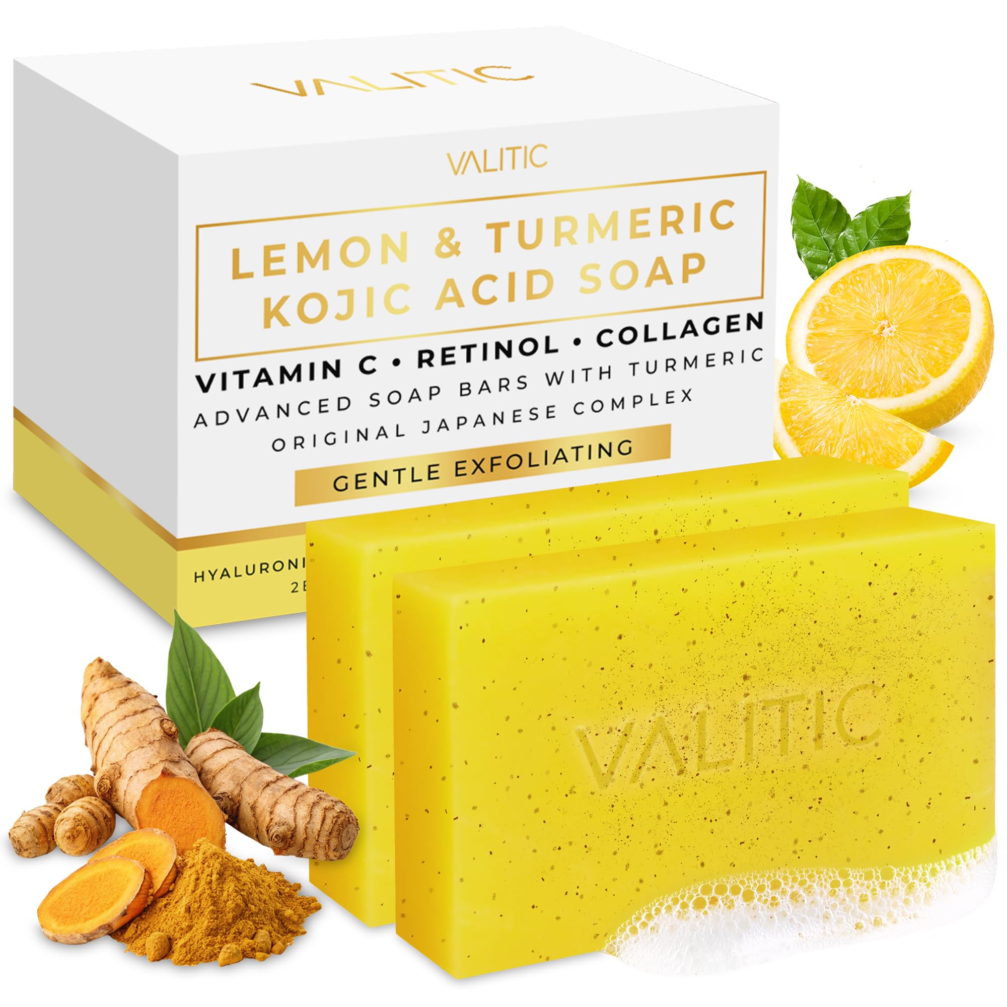 VALITIC Lemon Turmeric Soap for Dark Spots – Kojic Acid + Retinol + Vitamin C (2 Pack)