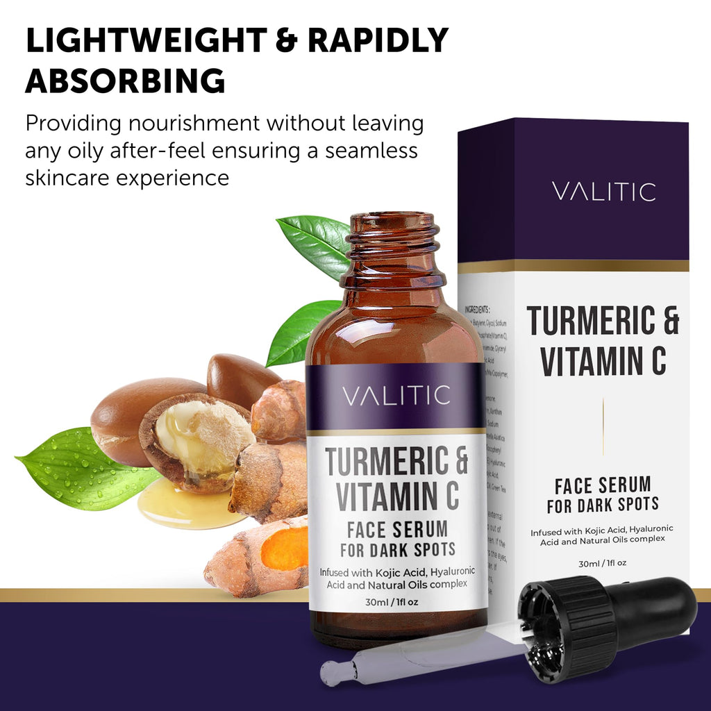 VALITIC Vitamin C Serum – Anti-Aging & Brightening with Niacinamide, Hyaluronic Acid, Kojic, Turmeric (1 fl oz)