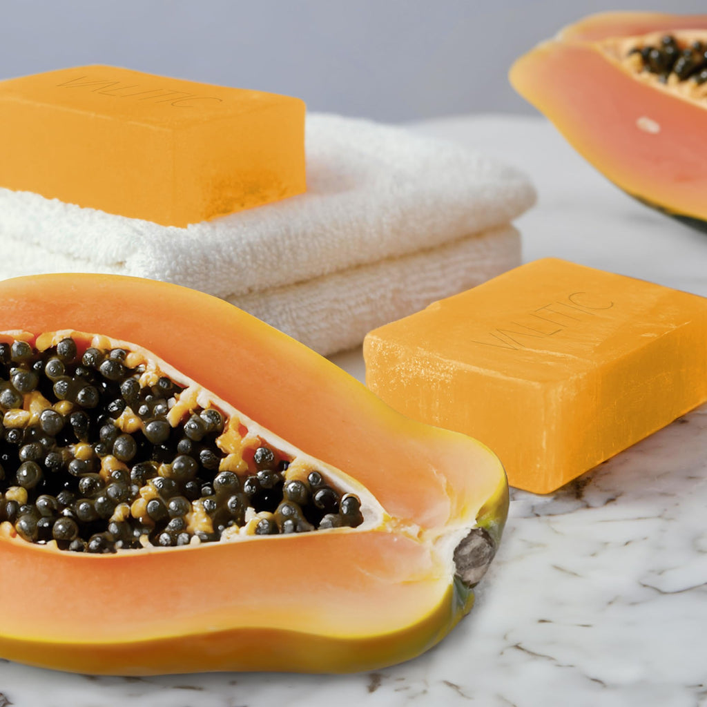 VALITIC Papaya & Turmeric Kojic Acid Soap Bundle – Dark Spot Corrector with Vitamin C, Hyaluronic Acid, Collagen – Papaya 2 Pack & Kojic 2 Pack