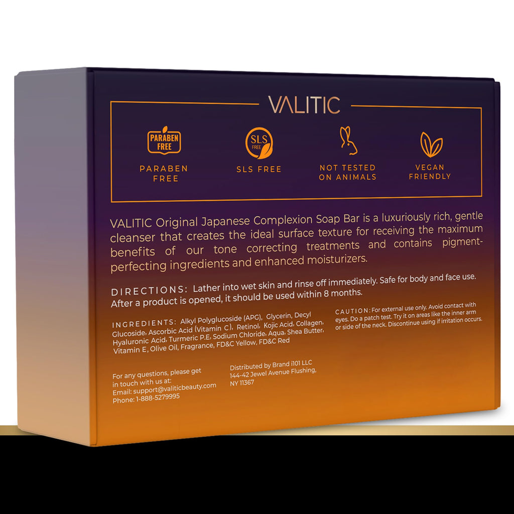 VALITIC Kojic Acid Vitamin C & Retinol Soap Bars with Turmeric – Original Japanese Complex (4 Pack) + Soap Holder