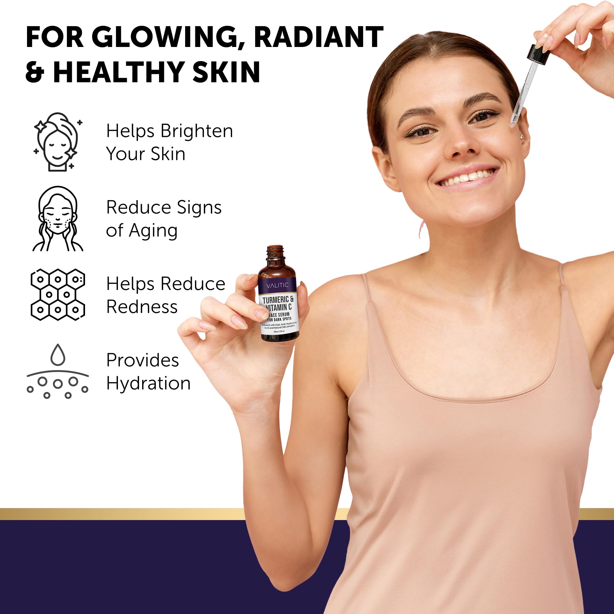 VALITIC Vitamin C Serum – Anti-Aging & Brightening with Niacinamide, Hyaluronic Acid, Kojic, Turmeric (1 fl oz)