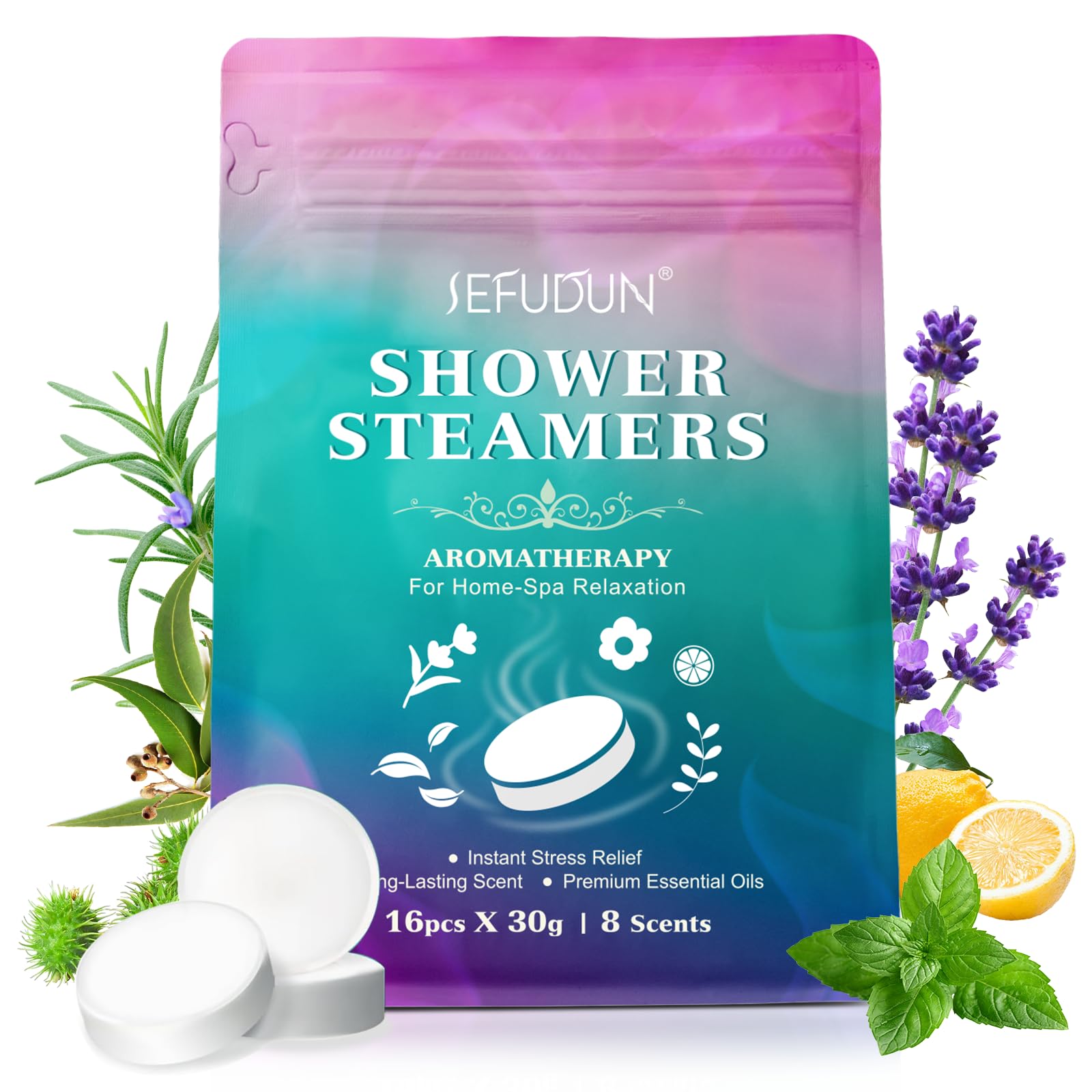 Valleylux 16-Pack Shower Steamers — 8 Scents for Home Spa Relaxation