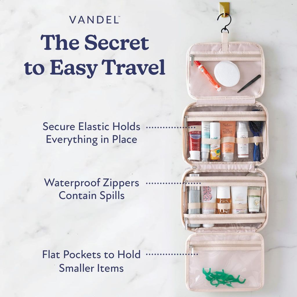 VANDEL Waterproof Hanging Toiletry Bag – 4-Compartment Travel Makeup Organizer