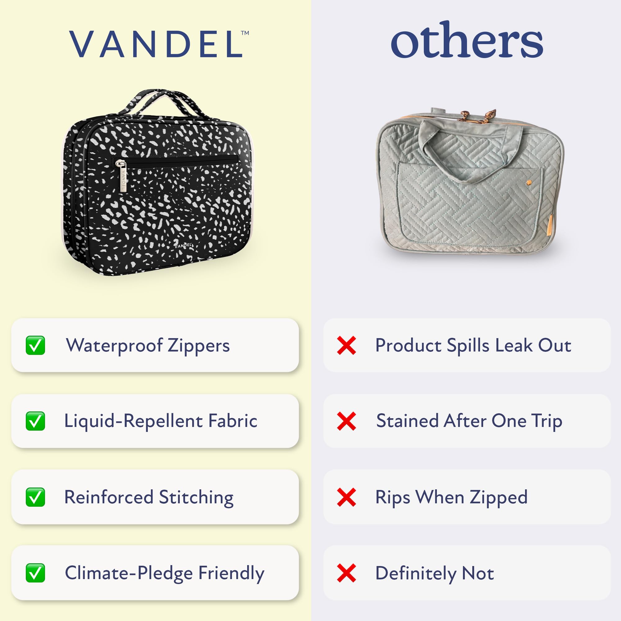 VANDEL Waterproof Hanging Toiletry Bag – Travel Makeup Organizer, White Leopard