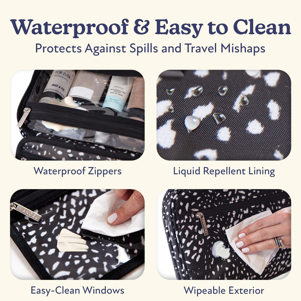 VANDEL Waterproof Hanging Toiletry Bag – Travel Makeup Organizer, White Leopard