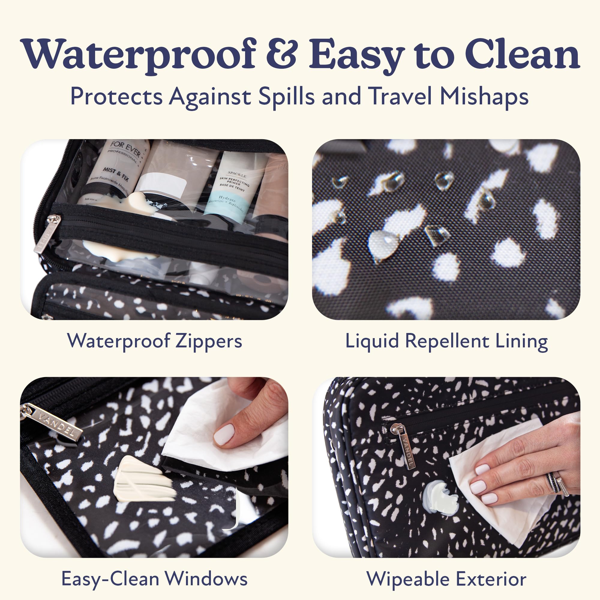 VANDEL Waterproof Hanging Toiletry Bag – Travel Makeup Organizer, White Leopard
