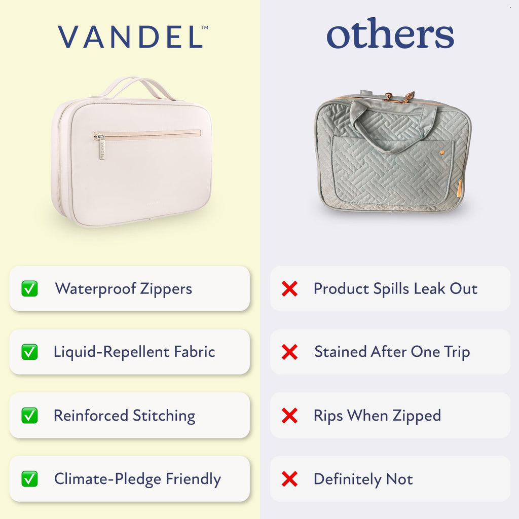 VANDEL Waterproof Hanging Toiletry Bag – 4-Compartment Travel Makeup Organizer