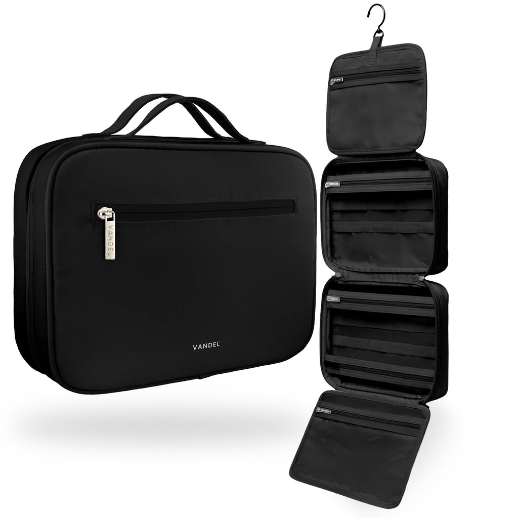 VANDEL Waterproof Hanging Toiletry Bag for Travelling - 360° Hook, Leakproof, Makeup Organizer | Black