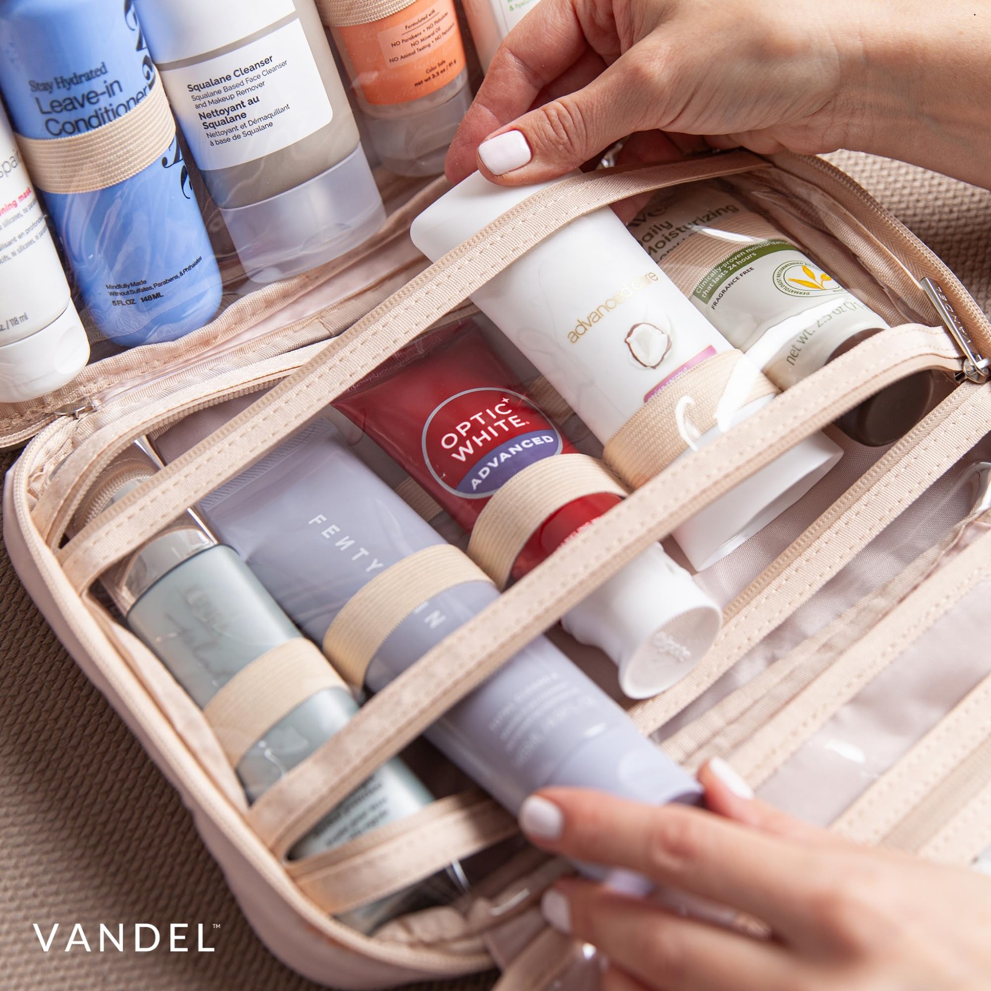 VANDEL Waterproof Hanging Toiletry Bag – 4-Compartment Travel Makeup Organizer