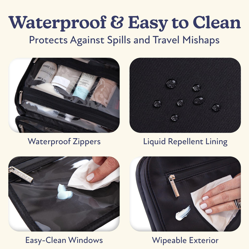 VANDEL Waterproof Hanging Toiletry Bag for Travelling - 360° Hook, Leakproof, Makeup Organizer | Black
