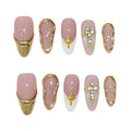 Vanesseva 10pc Handmade Press On Nails – Medium Almond, 3D Flowers & Chrome Shell