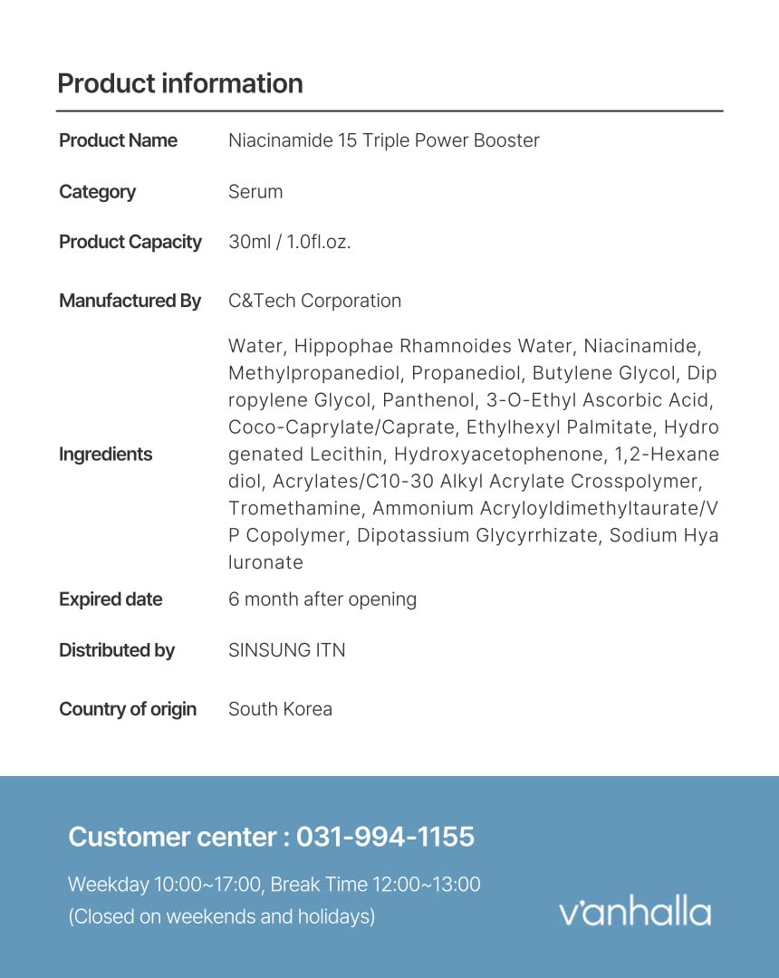 V'anhalla Niacinamide 15 Triple Power Booster – Lightweight, Hydrating Serum for Even Tone & Pore Refinement