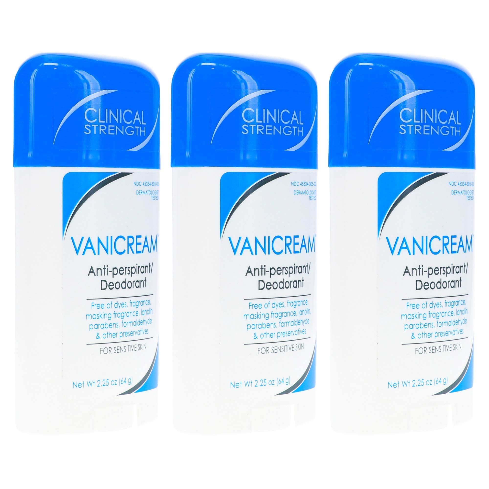 Vanicream Anti-Perspirant Deodorant – Clinical Strength for Sensitive Skin, 2.25 oz (Pack of 3)