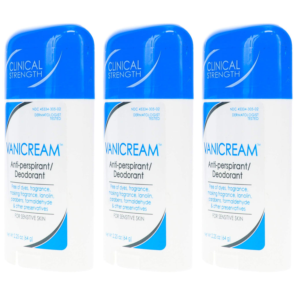 Vanicream Anti-Perspirant Deodorant – Clinical Strength for Sensitive Skin, 2.25 oz (Pack of 3)