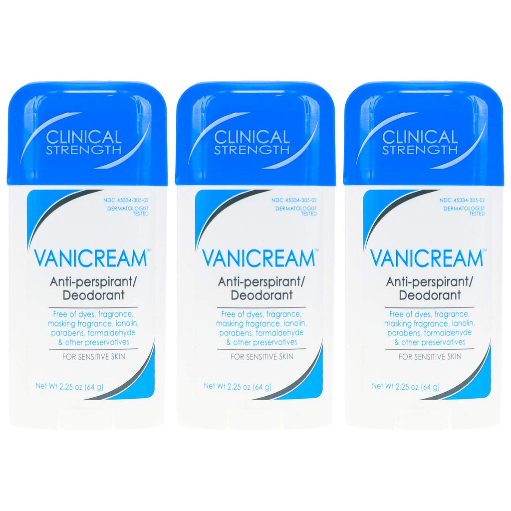 Vanicream Anti-Perspirant Deodorant – Clinical Strength for Sensitive Skin, 2.25 oz (Pack of 3)