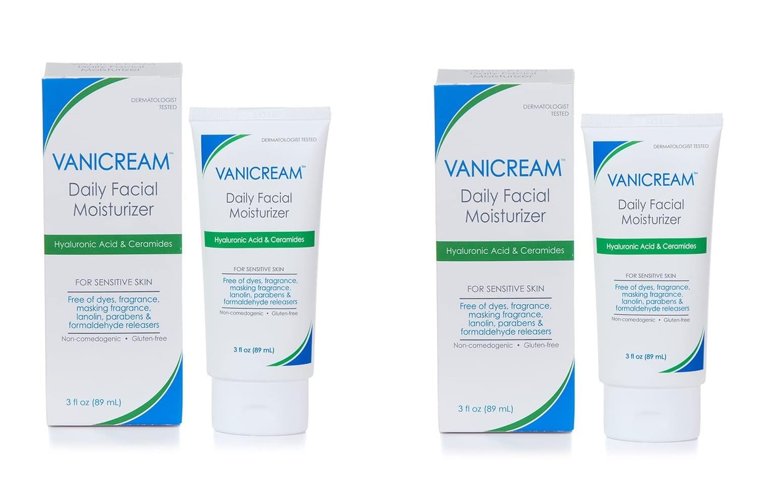 Vanicream Daily Facial Moisturizer with Ceramides & Hyaluronic Acid – Fragrance-Free, Sensitive Skin, 3 fl oz (Pack of 2)