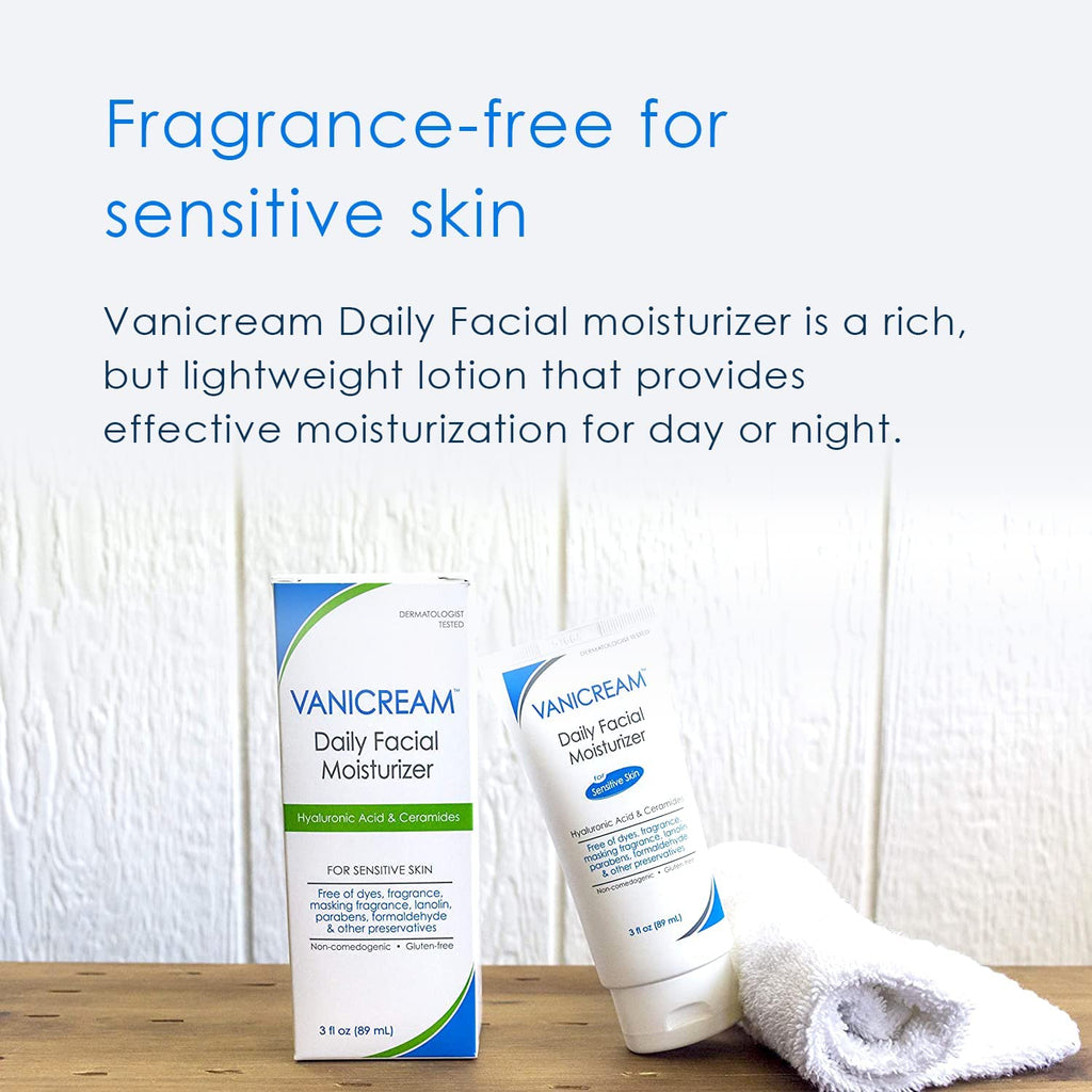 Vanicream Daily Facial Moisturizer with Ceramides & Hyaluronic Acid – Fragrance-Free, Sensitive Skin, 3 fl oz (Pack of 2)