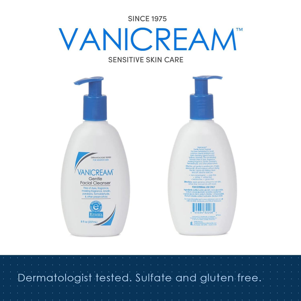 Vanicream Facial Cleanser 8 Fl Oz / 237 Ml - Pack of 2 | Gentle, Fragrance-Free Facial Cleanser