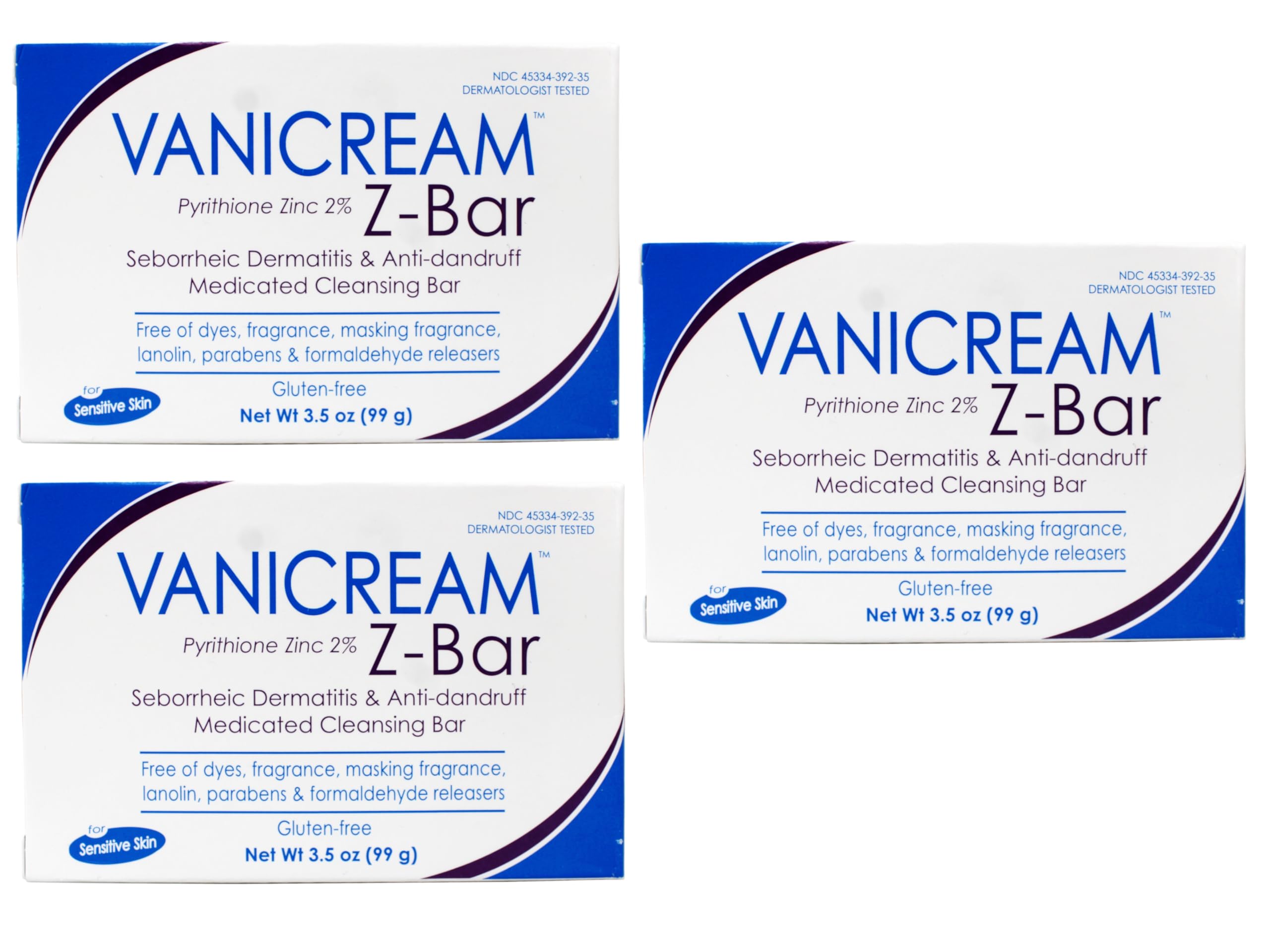 Vanicream Z-Bar Medicated Cleansing Bar – 2% Pyrithione Zinc for Sensitive Skin (3 x 3.5 oz)