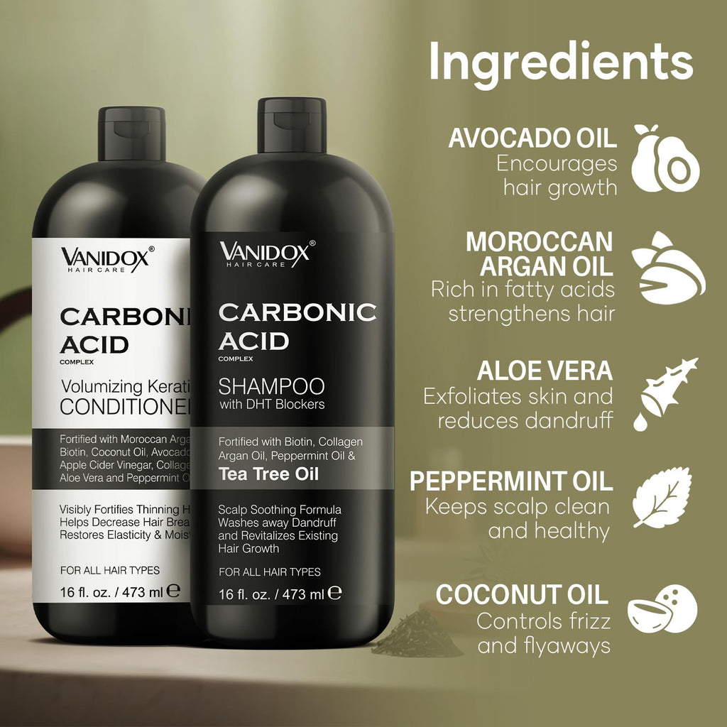 VANIDOX Carbonic Acid Shampoo & Conditioner Set — Deep Moisture, Volume & Scalp Nourishment | Made in USA