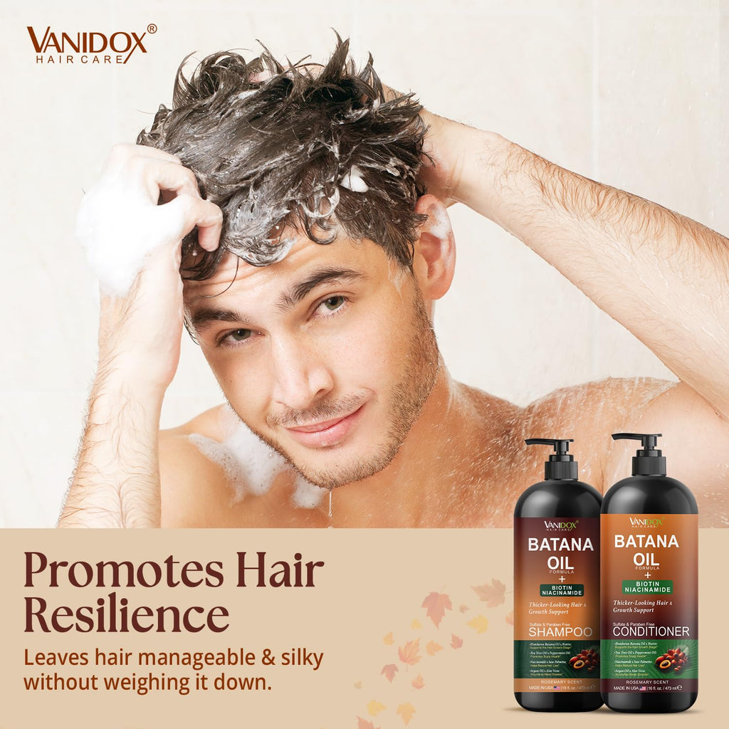 VANIDOX Batana Oil Shampoo & Conditioner Set – Biotin & Niacinamide, Sulfate-Free, 2 x 16 fl oz
