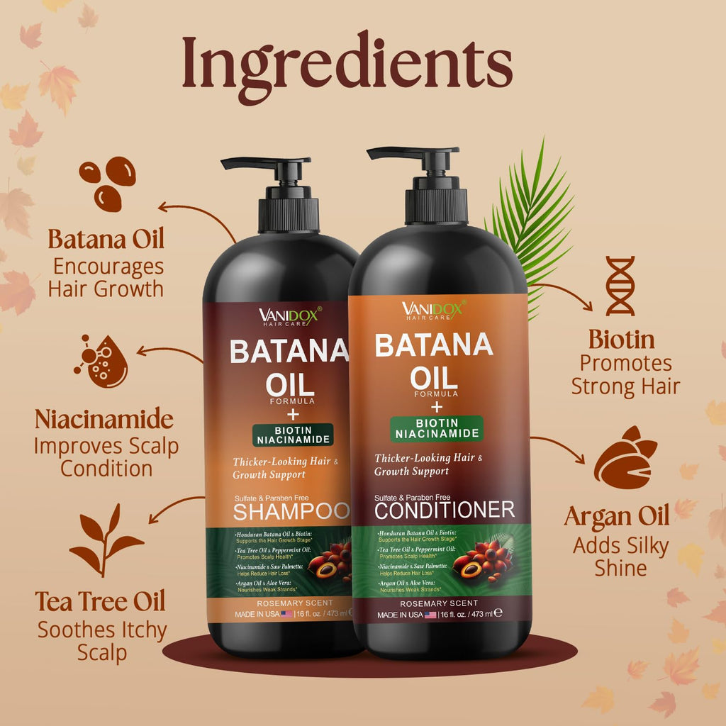 VANIDOX Batana Oil Shampoo & Conditioner Set – Biotin & Niacinamide, Sulfate-Free, 2 x 16 fl oz