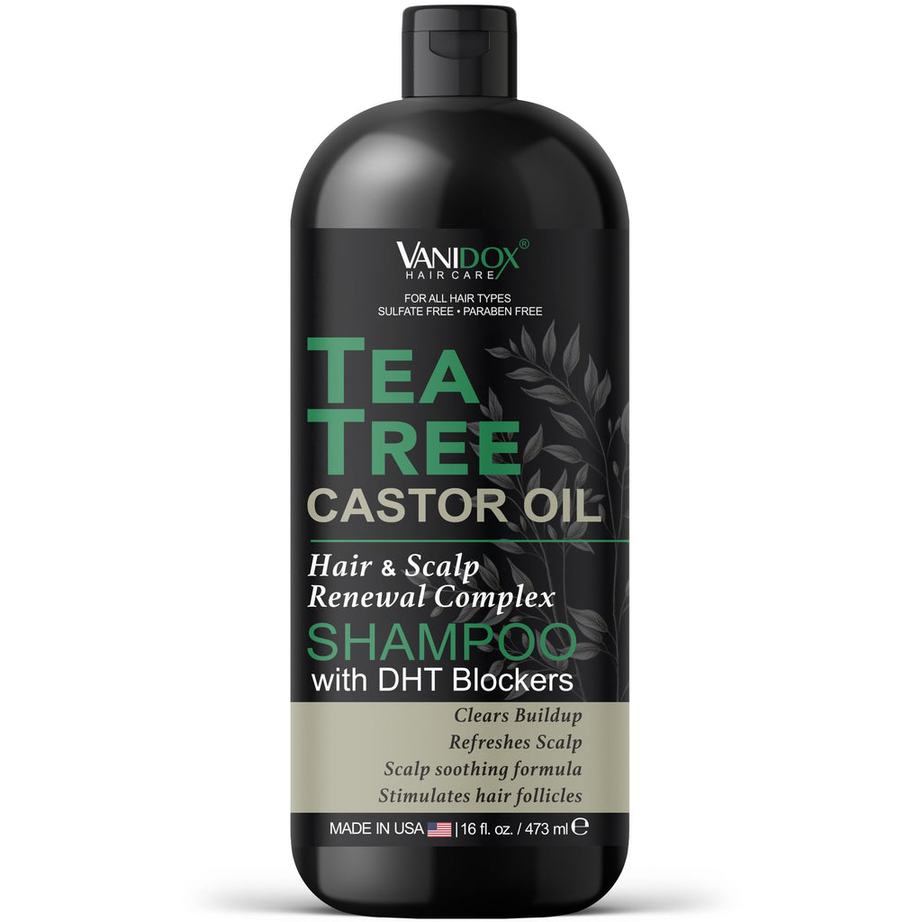 VANIDOX Tea Tree Oil Shampoo with Castor Oil – Itchy Scalp Relief & Fuller Hair (16 oz) | Made in USA