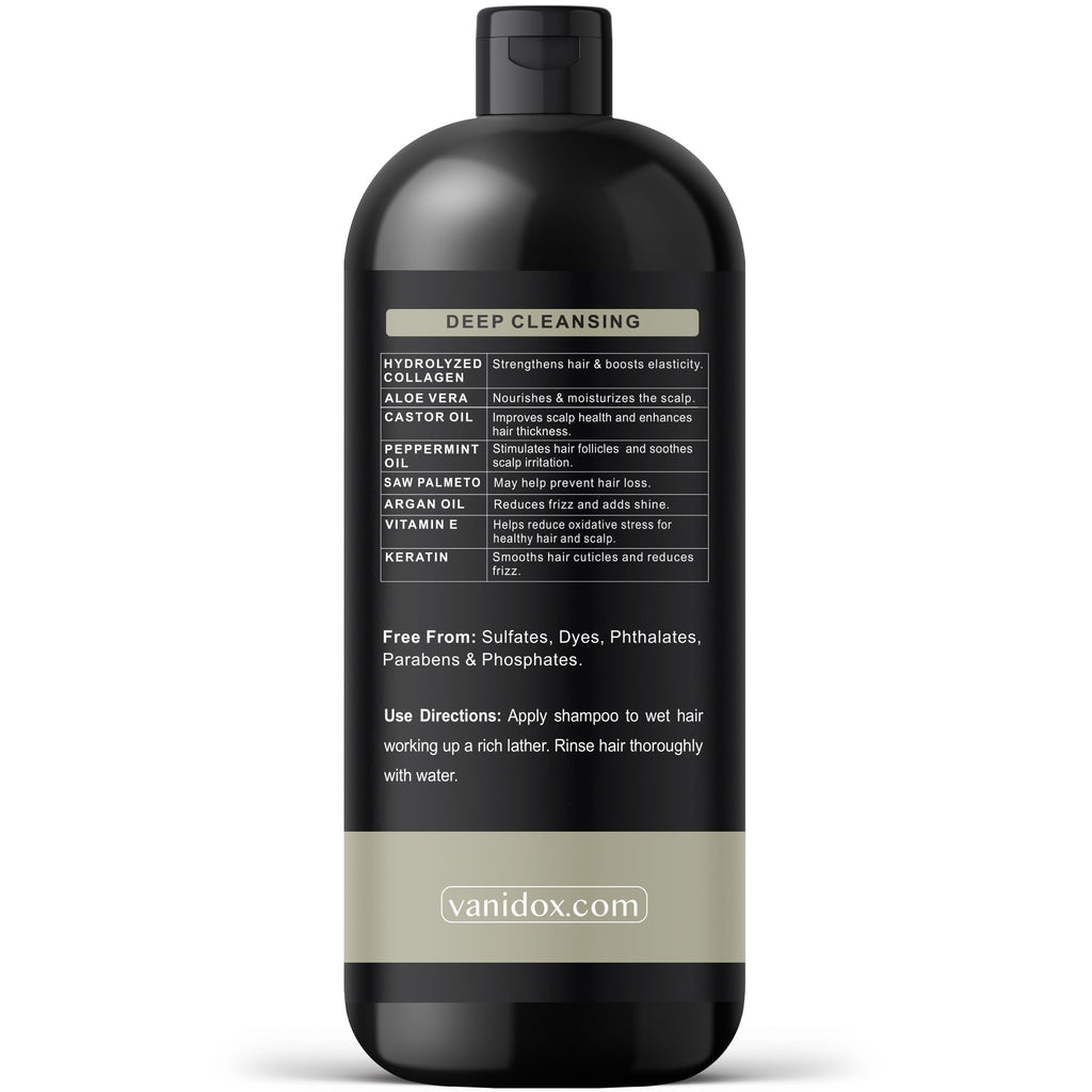 VANIDOX Tea Tree Oil Shampoo with Castor Oil – Itchy Scalp Relief & Fuller Hair (16 oz) | Made in USA