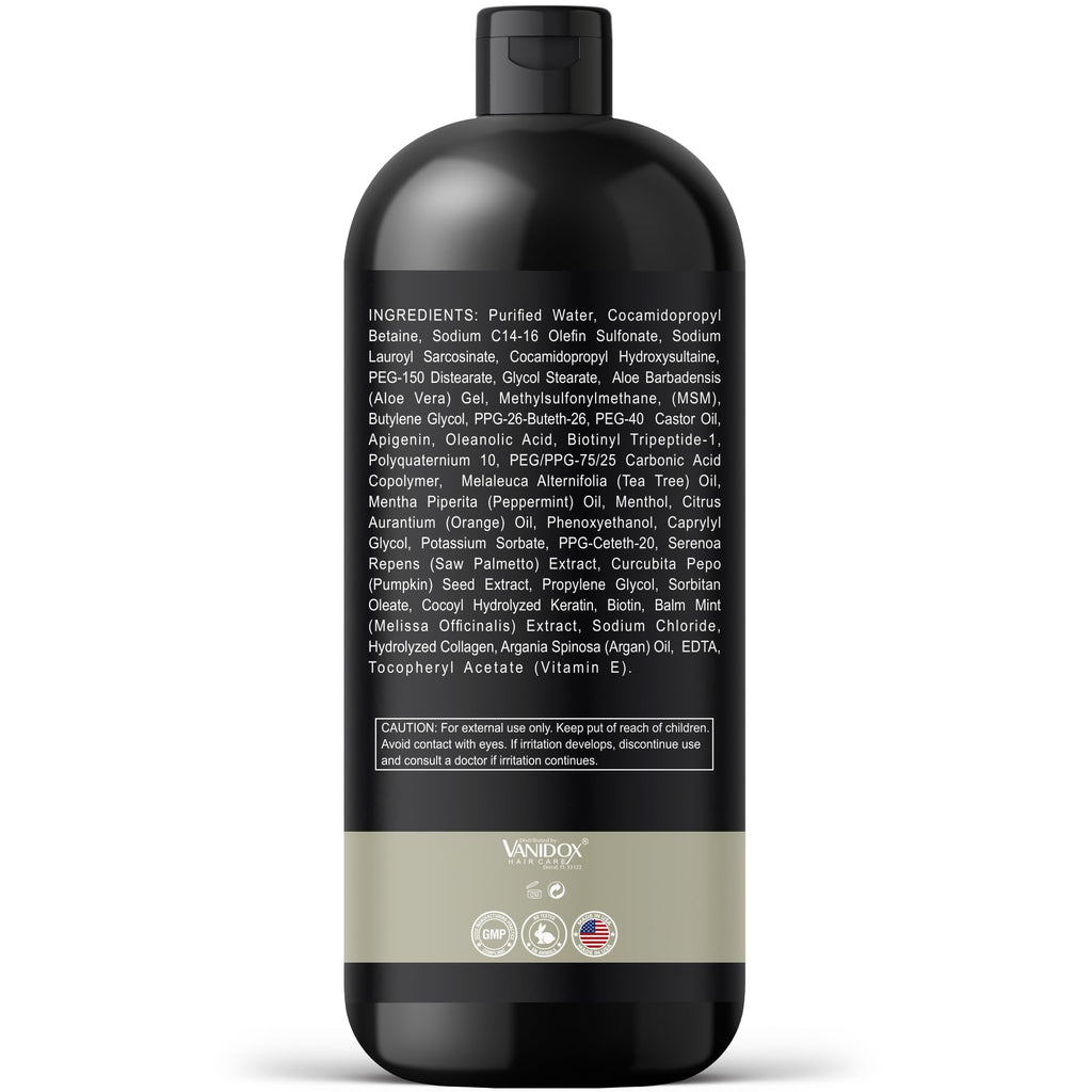 VANIDOX Tea Tree Oil Shampoo with Castor Oil – Itchy Scalp Relief & Fuller Hair (16 oz) | Made in USA