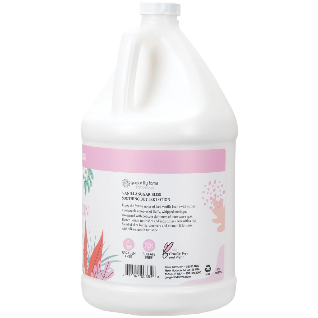 Ginger Lily Farms Botanicals Soothing Butter Lotion – 1 Gallon Refill, Vegan & Cruelty-Free, Vanilla Sugar Bliss