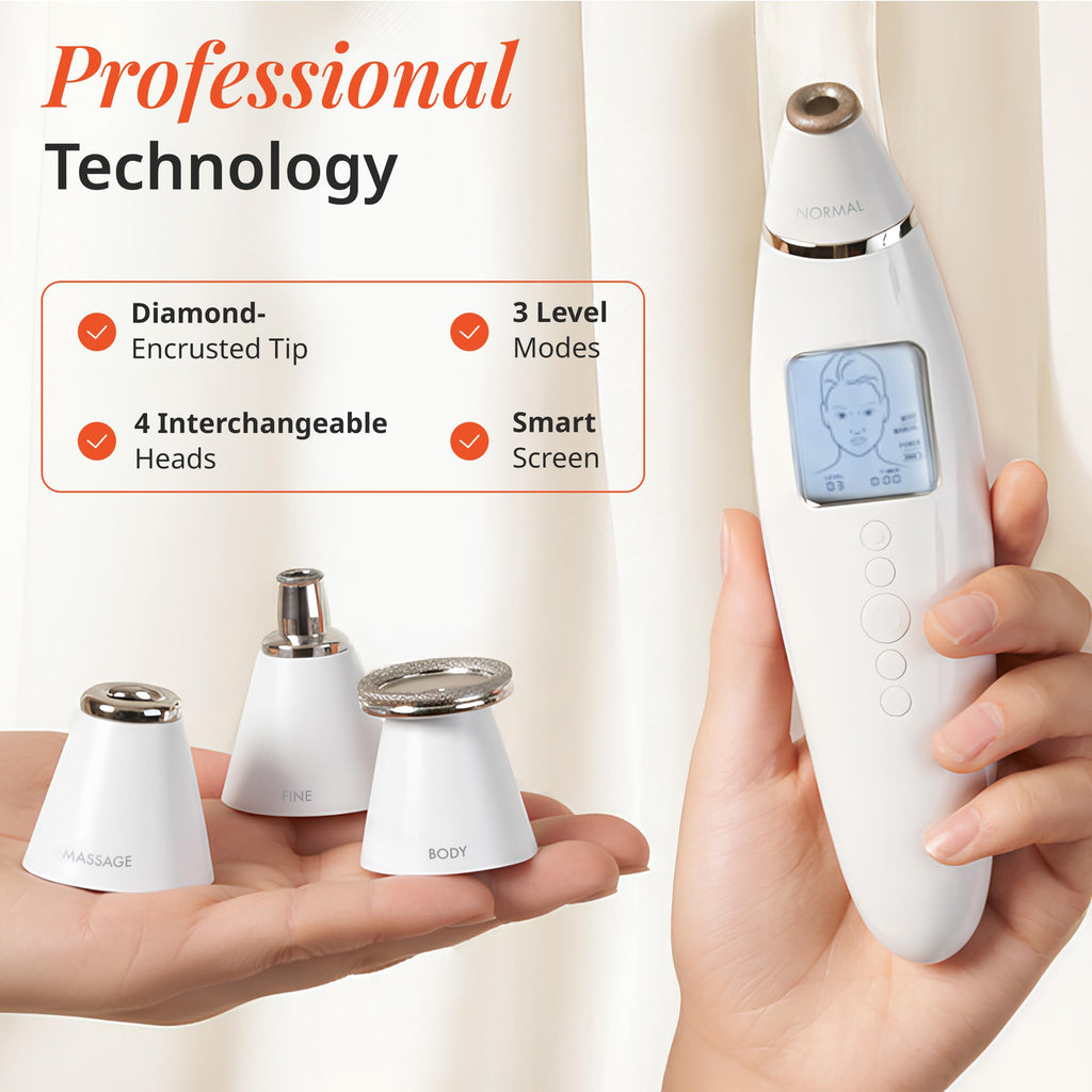 Exfora Facial Microdermabrasion Wand by Vanity Planet | 4 Interchangeable Heads, Dual Charging