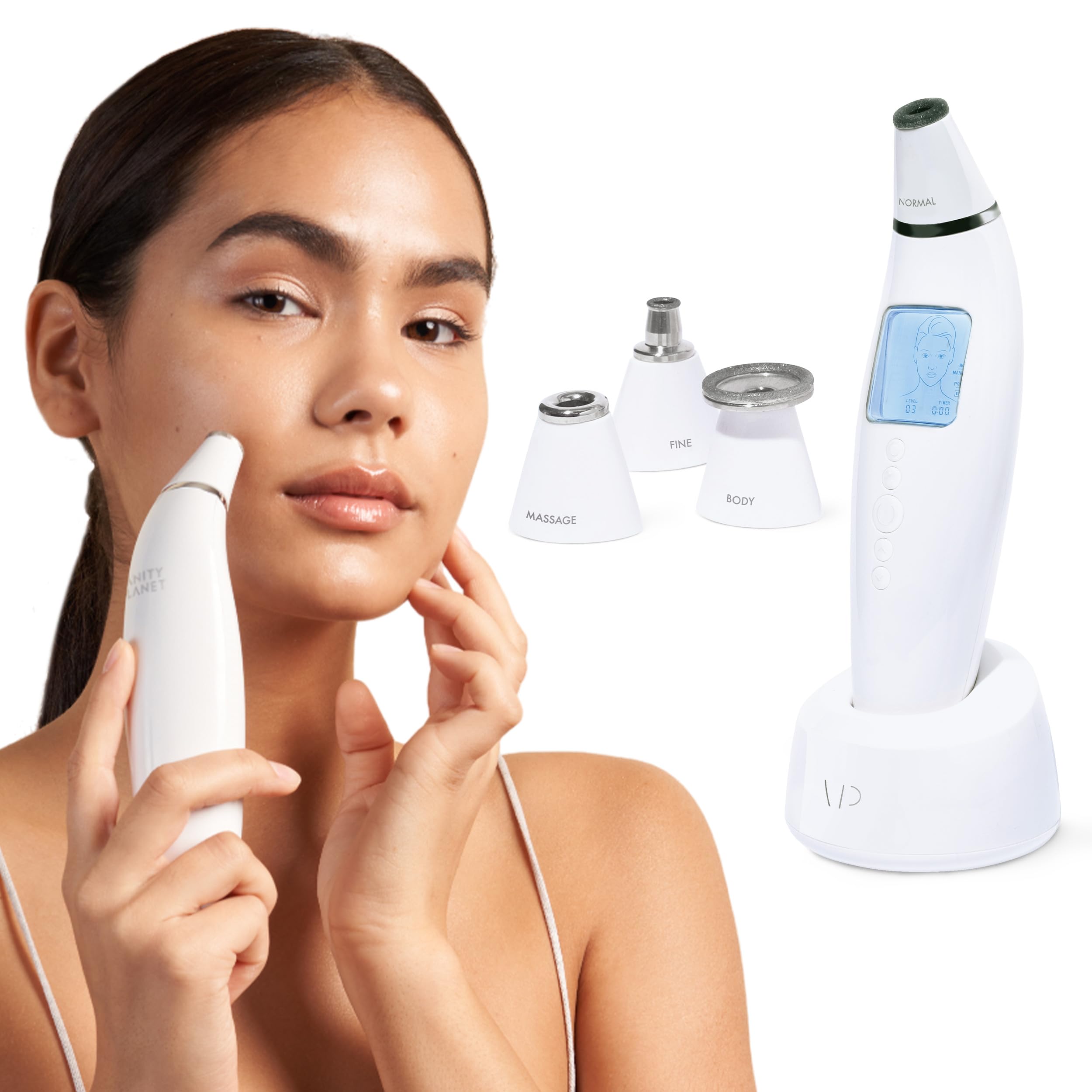 Exfora Facial Microdermabrasion Wand by Vanity Planet | 4 Interchangeable Heads, Dual Charging